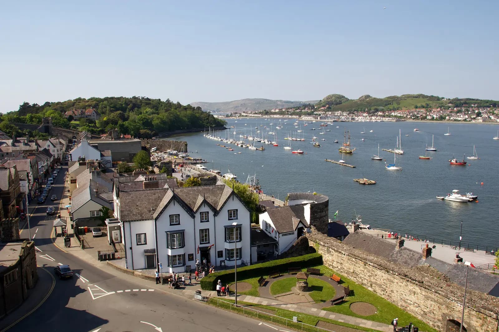 Conwy Castle and the medieval town walls above the estuary
