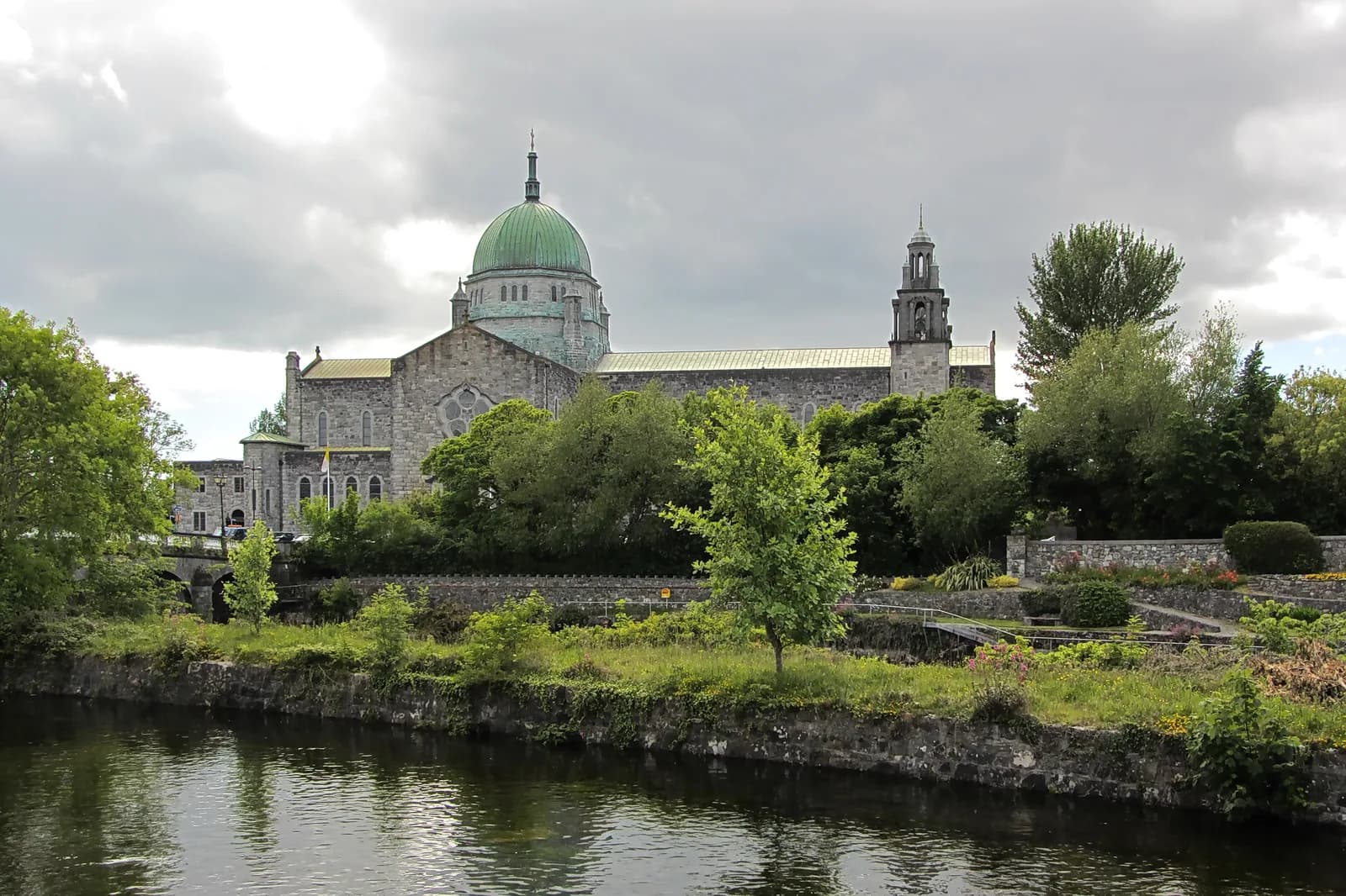 Galway Cathedral and its green dome above the River Corrib in the heart of the city
